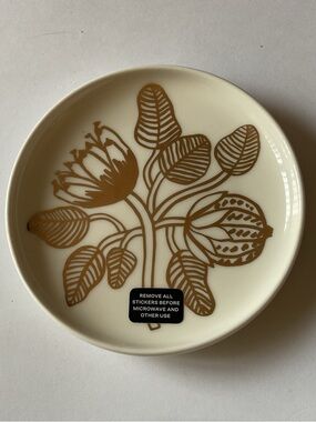 MARIMEKKO OIVA TIARA SMALL DISH/PLATE WHITE WITH GOLD NWT